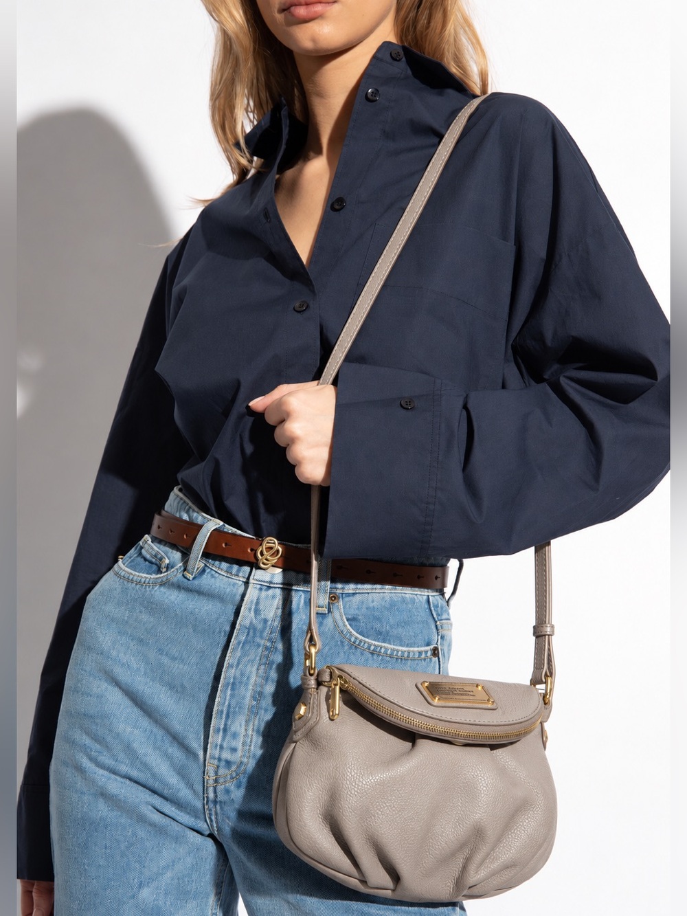 Marc Jacobs Mini Natasha Crossbody Bag Taupe Leather Designer Minimalist Travel